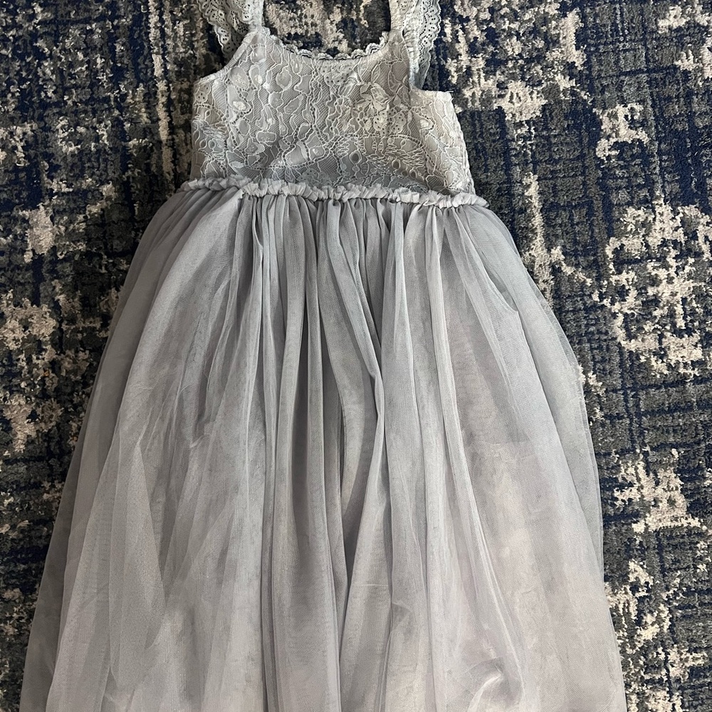 Elegant Gray Lace Kids Dress